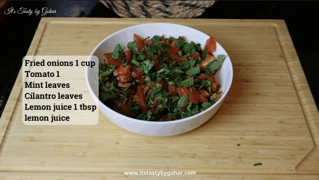 Golden fried onions and chicken masala for Al Rahman biryani