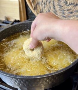 Deep frying chicken donut